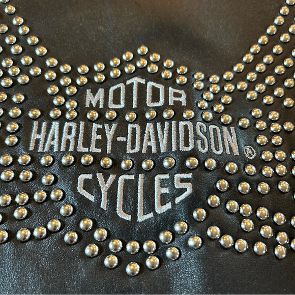 Harley Davidson Leather Jacket Women's Sz Large Black Heavy Biker Riding Studded - Picture 3 of 11